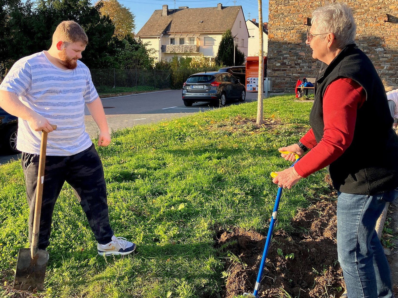 Säubern und Aufhacken des Pfanzbereiches