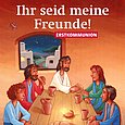 Jesus sitzt mit Freunden am Tisch und bricht das Brot